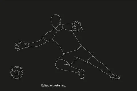 Soccer running player with ball. Vector stock one line hand drawing illustration Stock Illustration