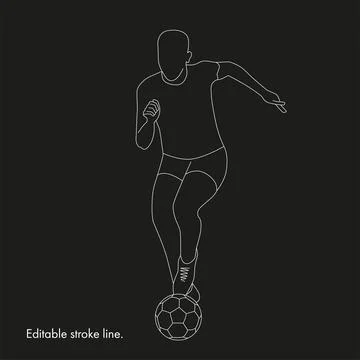 Soccer running player with ball. Vector stock one line hand drawing illustration Stock Illustration