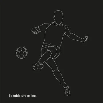 Soccer running player with ball. Vector stock one line hand drawing illustration Stock Illustration