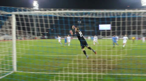 Soccer shotwide over the post Stock Footage 35652748