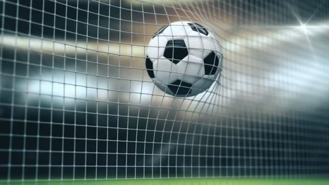 Soccer Slow Motion Ball flight into Goal Net. 3d rendering Close up success Stock Footage 115774262