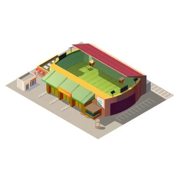 Soccer stadium building low poly isometric Illustrazione stock