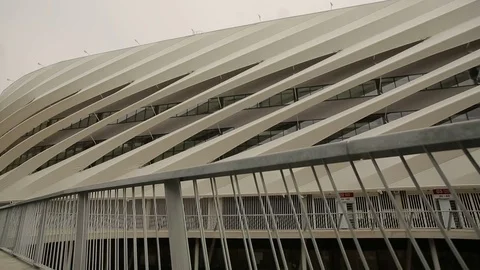 Soccer stadium with buildings, architecture elements Stock Footage 71619849