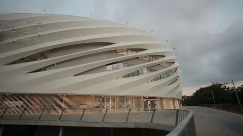 Soccer stadium with buildings, timelapse Stock Footage 71619976