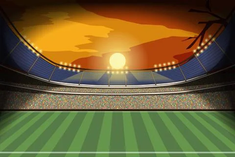 Soccer stadium with green grass. Vector illustration Stock Illustration