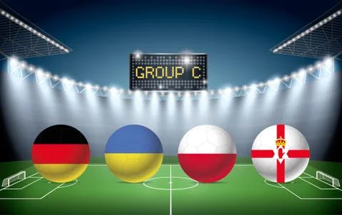 Soccer Stadium with group C team flags. Stock Illustration