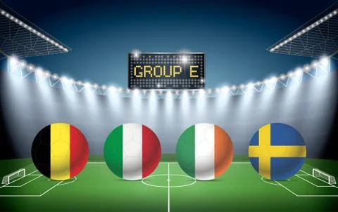 Soccer Stadium with group E team flags. Stock Illustration