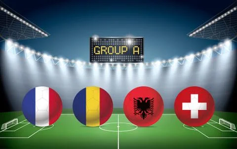 Soccer Stadium with group A team flags. Stock Illustration