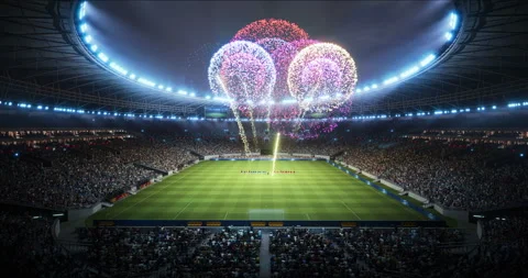 Soccer Stadium Match Opening Ceremony Fireworks Video stock 337156512