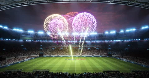 Soccer Stadium Match Opening Ceremony Fireworks Stock Footage 337156591