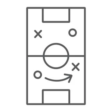 Soccer strategy thin line icon, game and field, football tactic sign, vector Stock Illustration