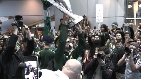 Soccer Team Cheering With Trophy Stock Footage 58668653