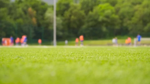 Soccer team training of a professional childrens team football match blurred Stock Footage 306667017