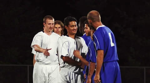 Soccer teams shake hands after a game, close up 库存影片 57465639