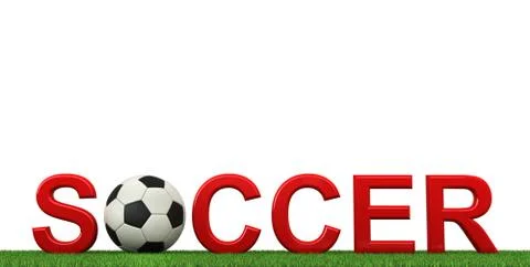 Soccer text with ball and grass Stock Illustration
