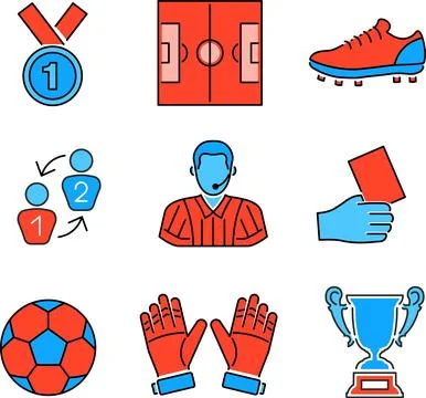 Soccer Thin Lines Color Web Icon Set Stock Illustration