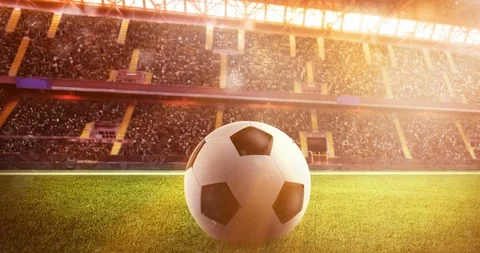 Soccerball at the stadium during sunset Stock Footage 111387943