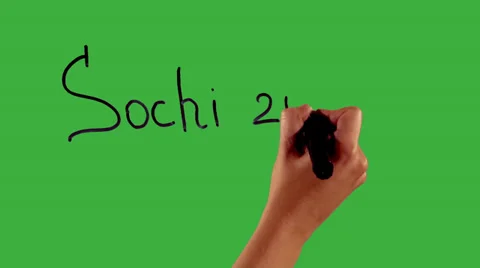Sochi 2014 - Hand writing on green screen Stock Footage 33784140