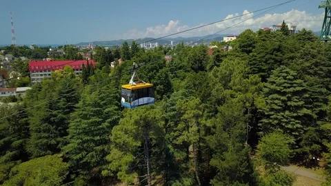 Sochi electric funicular cable car way wagon cabin elevator cityscape Aerial 4k Video stock 122022106