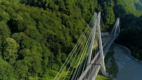 Sochi landmark cable-stayed bridge, modern freeway highway traffic cars Aerial   Stock Footage 122631999