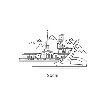 Sochi logo isolated on white background. Sochi s landmarks line vector Stock Illustration