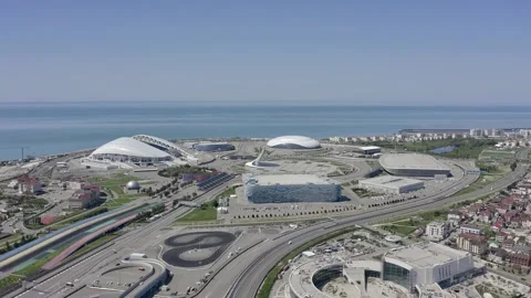 Sochi Olympic Park. View from above. Aerial video. It's a clear sunny day. Fisht Vidéo 154884453