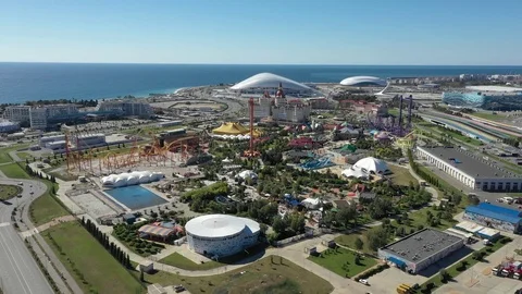 Sochi Park - theme park in the city of Sochi. Aeria view 스톡 동영상 100909964