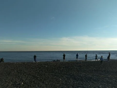 Sochi, RF-May 14, 2019: Evening fishing on the sea. Stock Photos