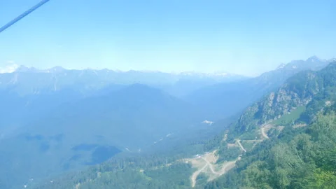 Sochi, Russia - 14.08.2022. Ski elevator cable way for people transportation on Stock Footage 207949094
