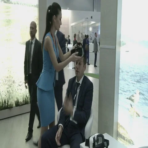 SOCHI, RUSSIA - :4D simulator of flight in congress hall at Stock Footage 69480552