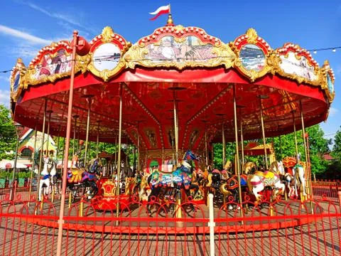 Sochi, Russia June 2020. Attraction in Sochi Park. Children's carousel with Stock Photos