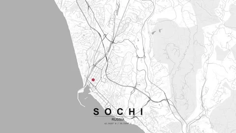 Sochi Russia map with red location pin marker Stock-Footage 333699015
