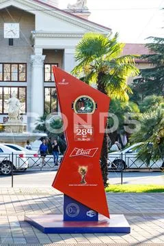 Sochi, Russia - September 2, 2017: countdown clock to the FIFA World Cup 2018 Stock Photos