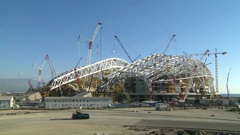 Sochi, Russia, on September 8, 2012. Construction of stadium Fisht Stock Footage 80411270