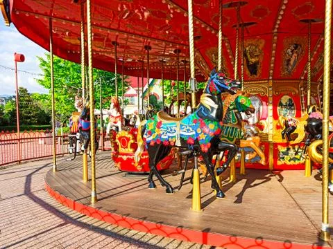 SOCHI, RUSSIAN FEDERATION - June 2020. Carousel horse. Attraction in Sochi Park Stock Photos