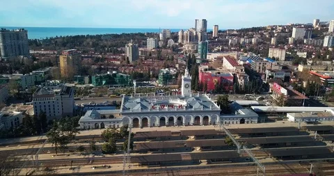 Sochi train station with drone Vidéo 98371492