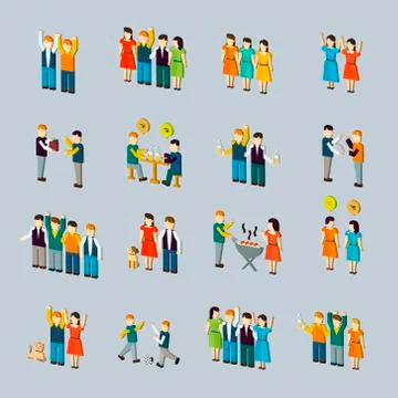 Social activity isometric icon set Stock Illustration