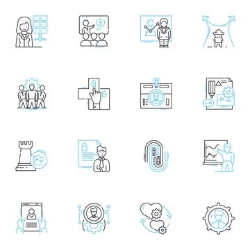 Social acumen linear icons set. Empathy, Listening, Diplomacy, Communication Stock Illustration