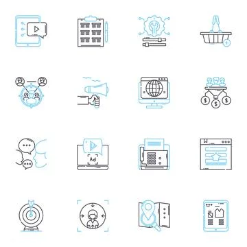 Social analytics linear icons set. Metrics, Engagement, Insights, Performance 스톡 일러스트