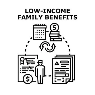 Social assistance program providing low income family benefits Illustrazione stock