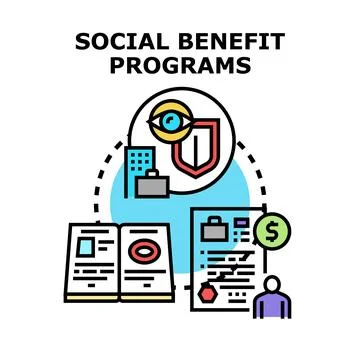 Social benefit programs concept promoting financial help Stock Illustration