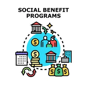 Social benefit programs providing financial aid and support Stock Illustration