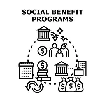 Social benefit programs providing financial aid and support Stock Illustration