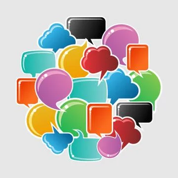 Social bubbles speech set in circle Stock Illustration