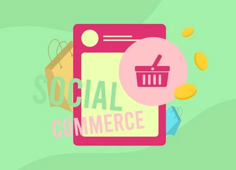 Social Commerce - part of ecommerce, involves shoppers buying products directly Stock Illustration