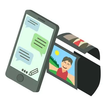Social communication icon isometric vector. Message in phone chat and photo feed Stock Illustration