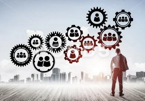 Social connection concept drawn on screen as symbol for teamwork Stock Photos