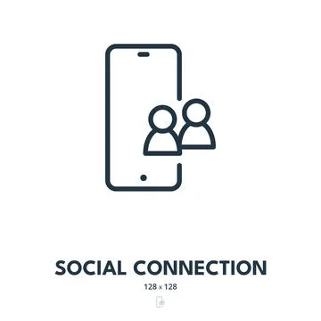 Social Connection Icon. Network, Communication, Contact. Editable Stroke Illustrazione stock