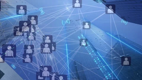 Social Connection Network Over Glass Skyscraper Stock Footage 336009948