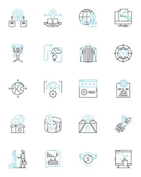 Social contract linear icons set. Covenant, Agreement, Compact, Obligation Stock Illustration